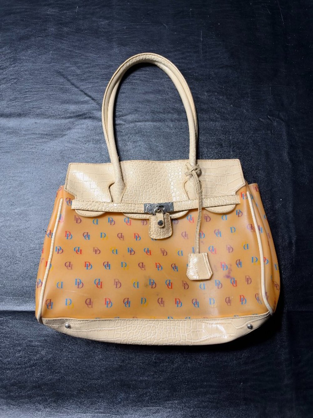 Vintage Dooney & Bourke Vinyl And Leather Monogram Handbag / Purse